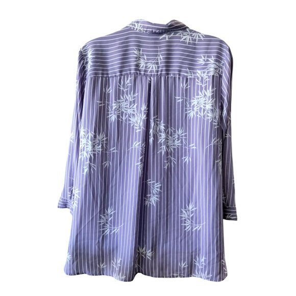 Catherines Purple Bamboo Print Button-Up Shirt Striped Long Sleeve Top 3X 26/28W - Picture 6 of 8